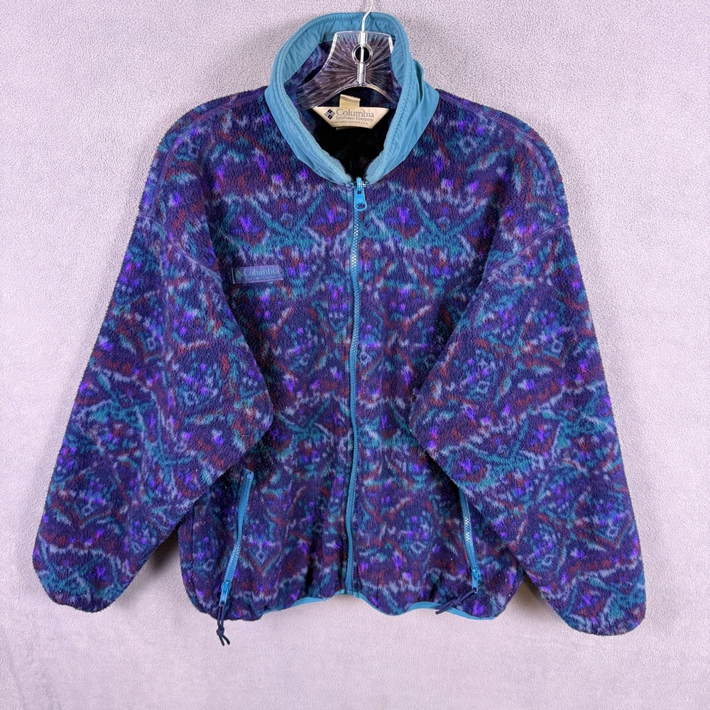 VTG Columbia Fleece Jacket Women Medium Purple Aztec Full Zip Made in USA